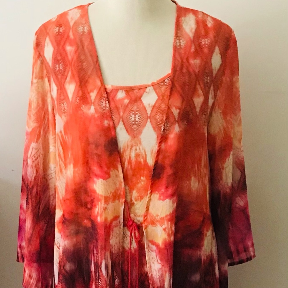 One world 2 piece set tank & kimono with tassels sizeM